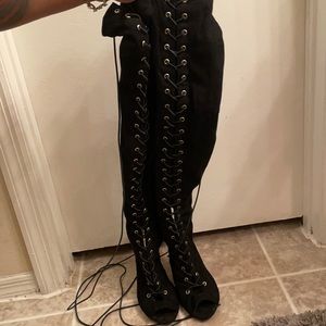 Tall black lace-up high heel boots! Size 9